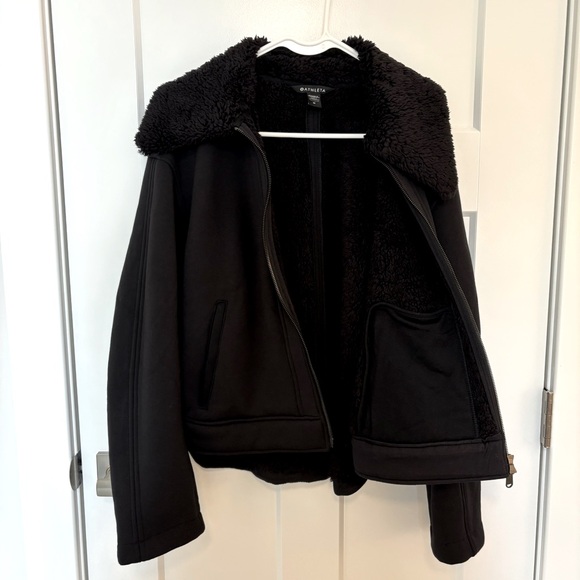 Athleta Black Sherpa Jacket with Faux Fur Collar - Picture 3 of 5